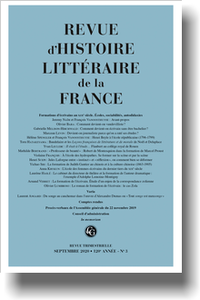 Revue d’Histoire littéraire de la France, 2020-3: