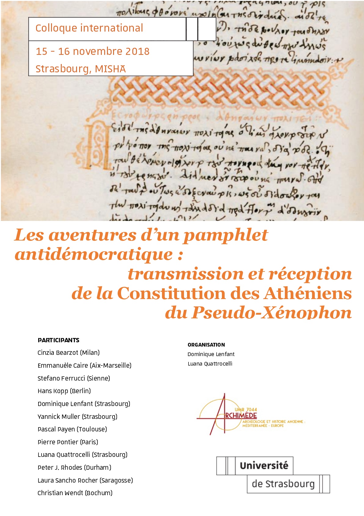 D. Lenfant (dir.), Les aventures d’un pamphlet antidémocratique. Transmission et réception de la Constitution des Athéniens du Pseudo-Xénophon (Ve siècle av. J.-C.- XXIe siècle)