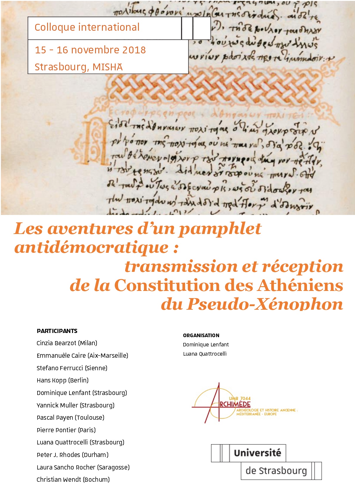 D. Lenfant (dir.), Les aventures d’un pamphlet antidémocratique. Transmission et réception de la Constitution des Athéniens du Pseudo-Xénophon (Ve siècle av. J.-C.- XXIe siècle)