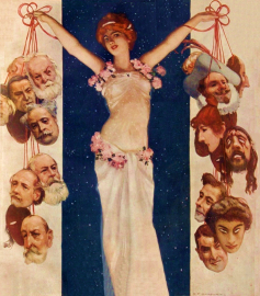 « La symbolique du théâtre », chromolithographie d’Auguste François-Marie Gorguet pour le Comoedia illustré, 1908.
